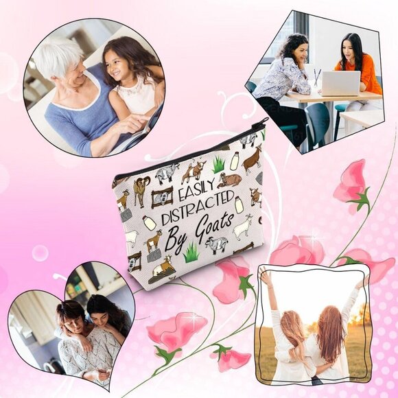 Funny Goat Gift Easily Distracted By Goats Zipper Pouch Bag Goat Inspirational G - Picture 6 of 6